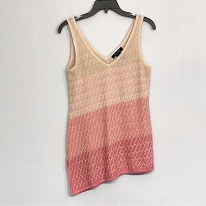 WHBM Salmon Pink Gold Accented Sleeveless V-Neck Asymmetrical Knit Tank Top XS